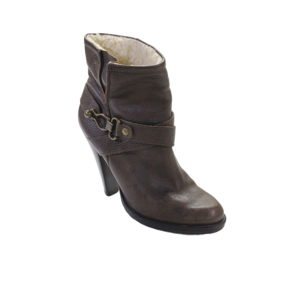 Cynthia Vincent Womens Slip On Block Heel Round Toe Booties Brown Leather 8.5